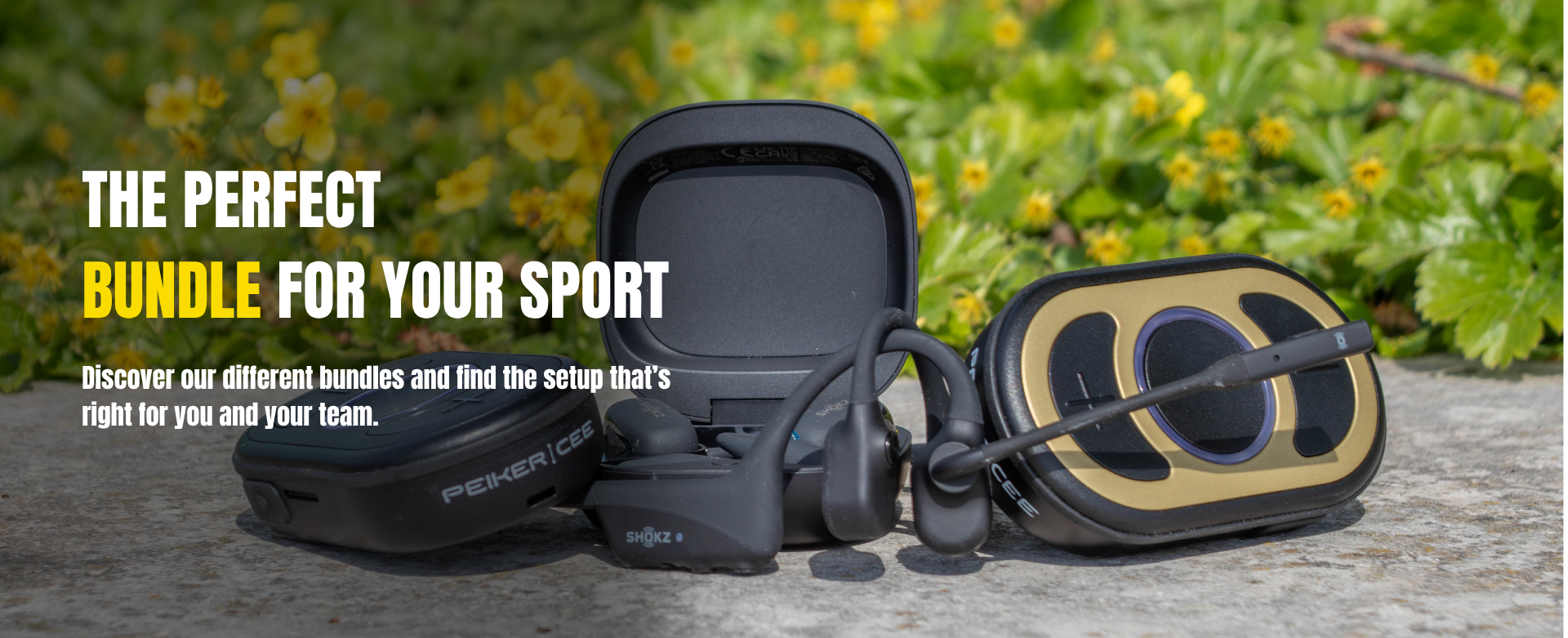 Promotional banner: On the left, the text reads "THE RIGHT BUNDLE FOR YOUR SPORT – Discover our various bundles and find the setup that fits you and your team."