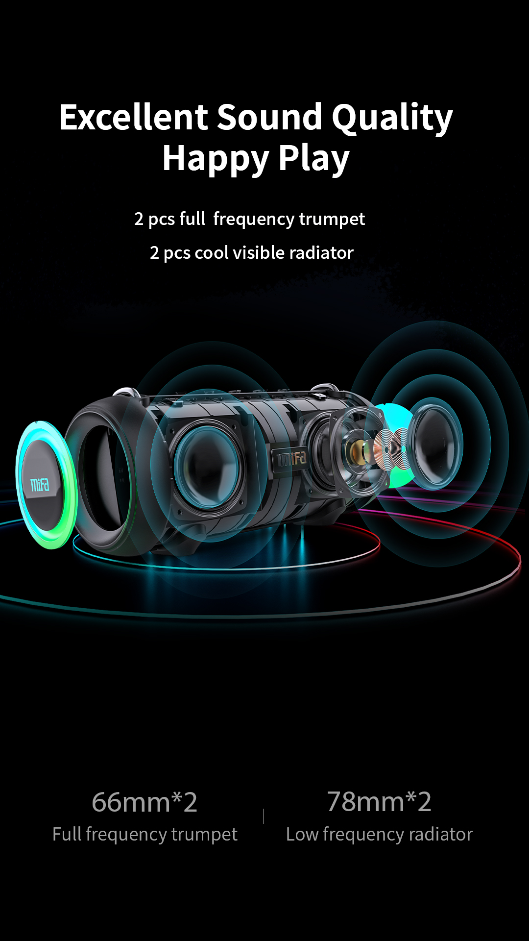 Mifa A90 Bluetooth®-Lautsprecher_Slogan: Dual Pairing Wireless Speakers