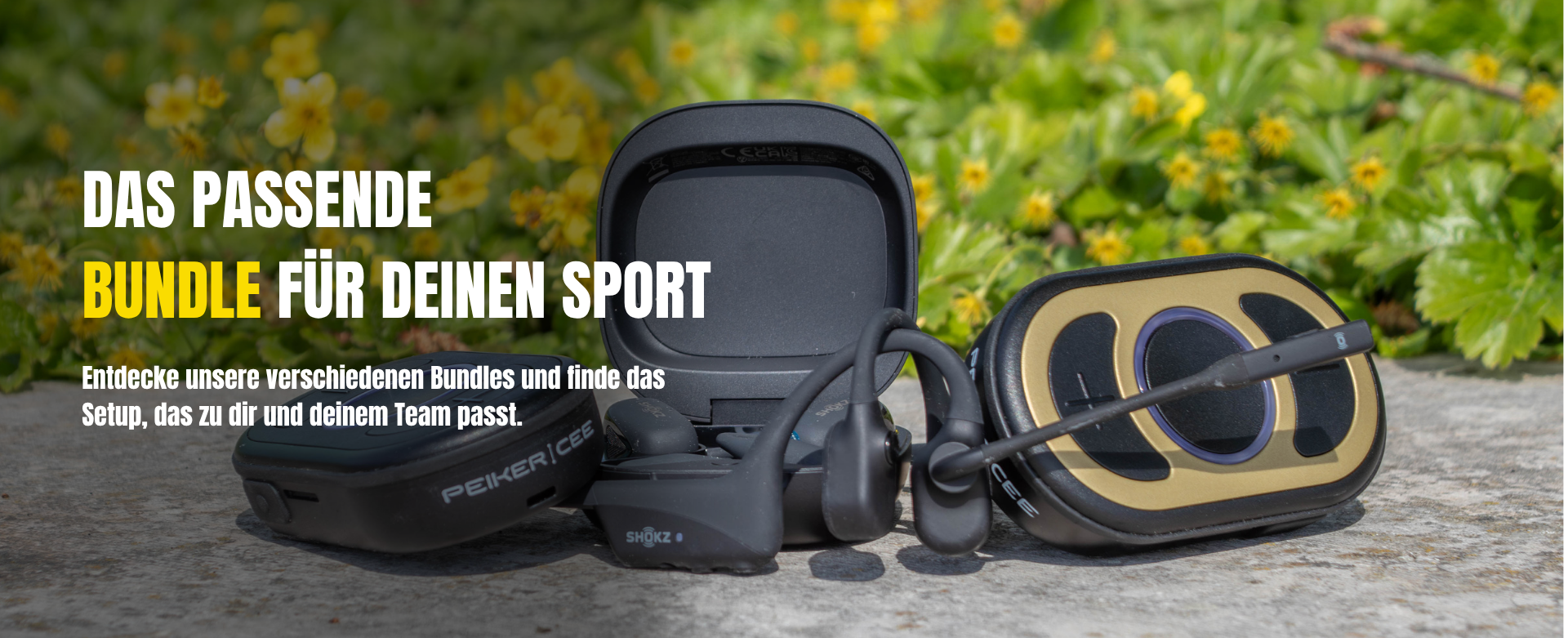 Werbebanner: Links steht der Text „DAS PASSENDE BUNDLE FÜR DEINEN SPORT – Entdecke unsere verschiedenen Bundles und finde das Setup, das zu dir und deinem Team passt.“